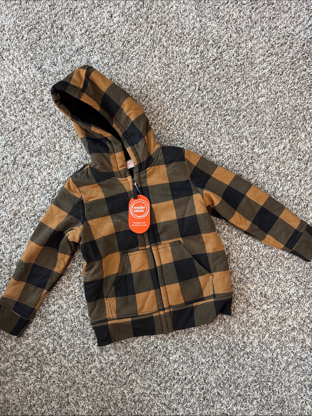 wonder nation Black & Brown Buffalo Plaid Hooded Zip Jacket
